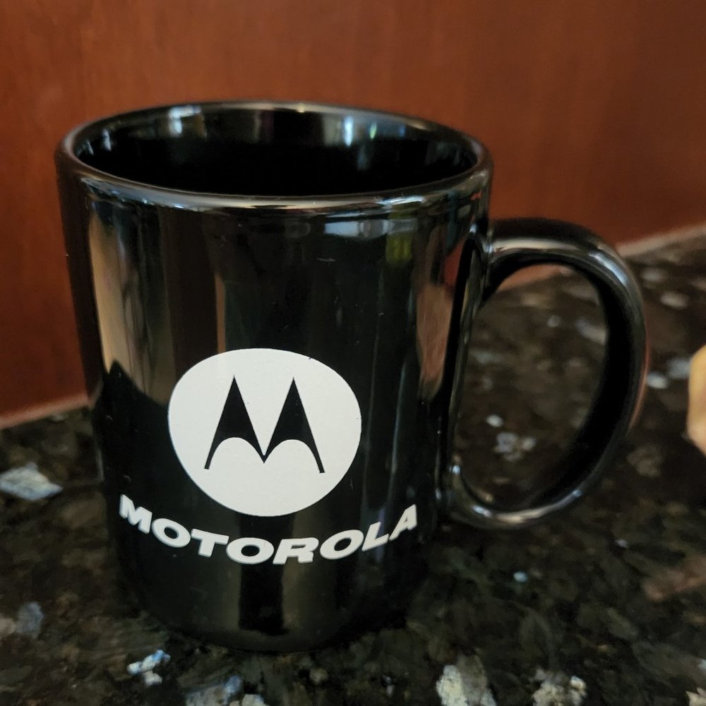 Vintage Rare Motorola Logo Ceramic  Mug Black / White Logo